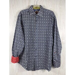 Robert Graham Shirt Mens XL Embroidered Paisley Flip Cuff Button Down Cotton